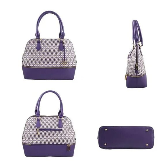 IMAN Global Chic Logo Print Dome Satchel Cosmetic Case Purple Logo - New - Picture 4 of 8